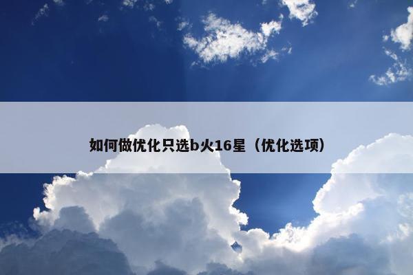 如何做优化只选b火16星（优化选项）