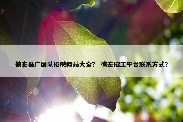 德宏推广团队招聘网站大全？ 德宏招工平台联系方式？