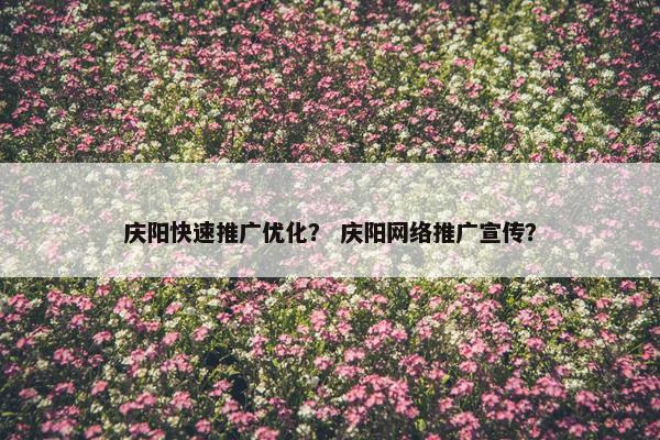 庆阳快速推广优化？ 庆阳网络推广宣传？