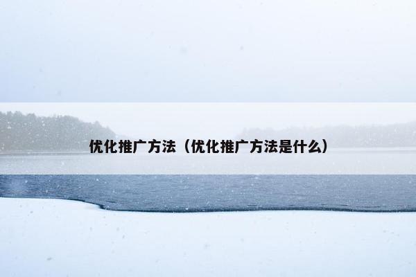 优化推广方法（优化推广方法是什么）