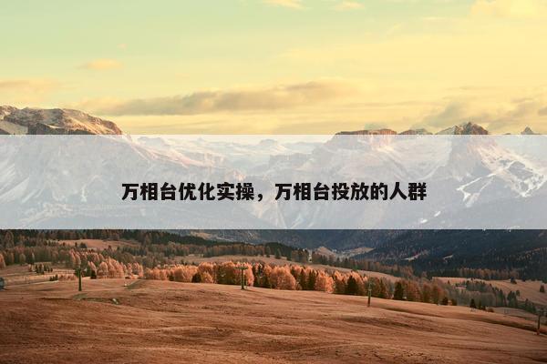 万相台优化实操，万相台投放的人群