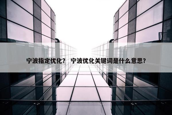 宁波指定优化？ 宁波优化关键词是什么意思？