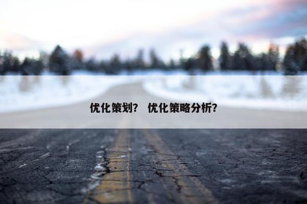 优化策划？ 优化策略分析？