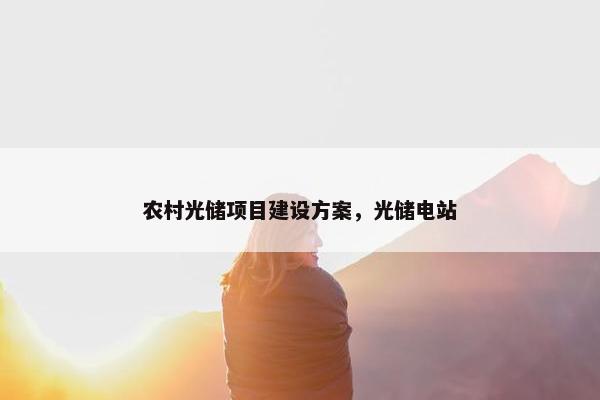 农村光储项目建设方案，光储电站
