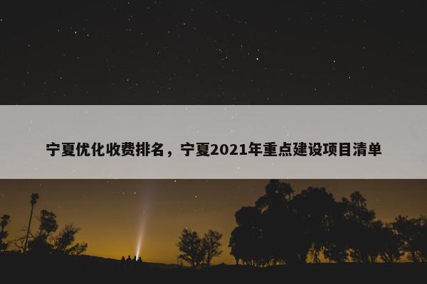 宁夏优化收费排名，宁夏2021年重点建设项目清单