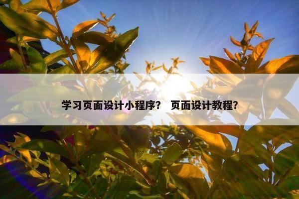 学习页面设计小程序？ 页面设计教程？