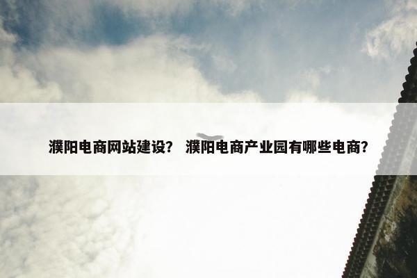 濮阳电商网站建设？ 濮阳电商产业园有哪些电商？