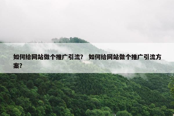 如何给网站做个推广引流？ 如何给网站做个推广引流方案？
