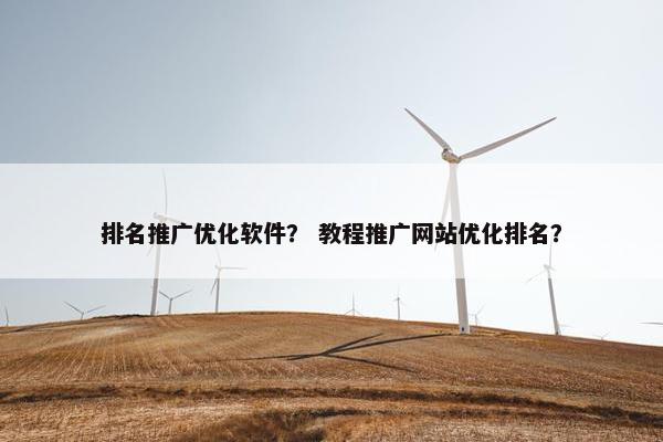 排名推广优化软件？ 教程推广网站优化排名？