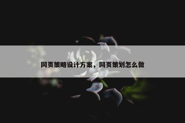 网页策略设计方案，网页策划怎么做